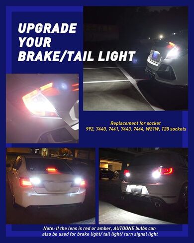 AutoOne 7440 7443 LED Strobe Light Light Light Red ، 2800lm وميض فلاش وميض مصابيح LED LED لمصابيح T20 W21W 7441 7444 7443R ، 300 ٪ Canbus جاهزة. in Kuwait