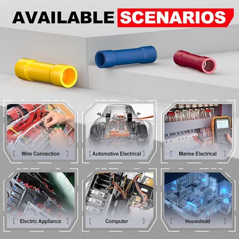 AIRIC UL Listed Red Butt Connectors Crimp Splice Terminals 100 pcs 22-16 AWG Electrical Connector, Fully Insulated PVC Wiring Crimps Terminal for 22,20,18,16 Gauge Wire in Kuwait