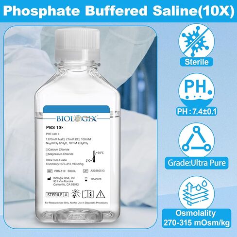 Phosphate Buffered Saline 10×, 500ml Lab PBS Buffer 0.1um Filtration, 7.4±0.1pH, Sterilize, 10 ×Concentrate, 500ml/Bottle in Saudi Arabia