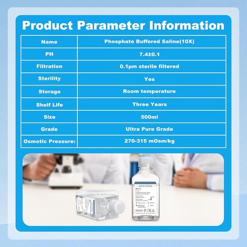 Phosphate Buffered Saline 10×, 500ml Lab PBS Buffer 0.1um Filtration, 7.4±0.1pH, Sterilize, 10 ×Concentrate, 500ml/Bottle in Saudi Arabia