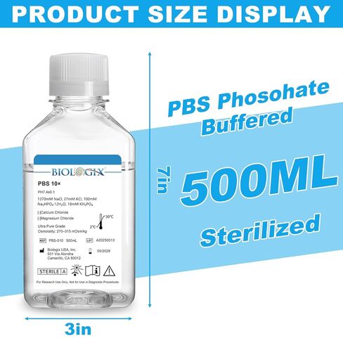 Phosphate Buffered Saline 10×, 500ml Lab PBS Buffer 0.1um Filtration, 7.4±0.1pH, Sterilize, 10 ×Concentrate, 500ml/Bottle in Saudi Arabia