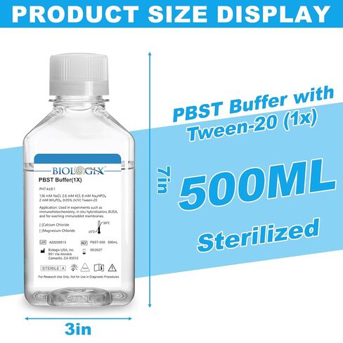 Lab PBST Buffer, 500ml Phosphate Buffered Saline with Tween-20 (1×), 0.1um Filtration Sterilized, 7.4 pH, 1×Concentrate, 500ml/Bottle in Saudi Arabia