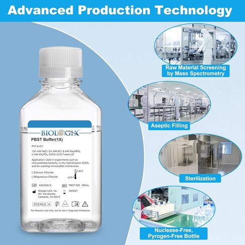 Lab PBST Buffer, 500ml Phosphate Buffered Saline with Tween-20 (1×), 0.1um Filtration Sterilized, 7.4 pH, 1×Concentrate, 500ml/Bottle in Saudi Arabia