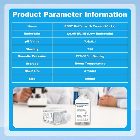 Lab PBST Buffer, 500ml Phosphate Buffered Saline with Tween-20 (1×), 0.1um Filtration Sterilized, 7.4 pH, 1×Concentrate, 500ml/Bottle in Saudi Arabia