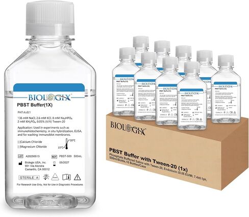 Lab PBST Buffer, 500ml Phosphate Buffered Saline with Tween-20 (1×), 0.1um Filtration Sterilized, 7.4 pH, 1×Concentrate, 500ml/Bottle in Saudi Arabia