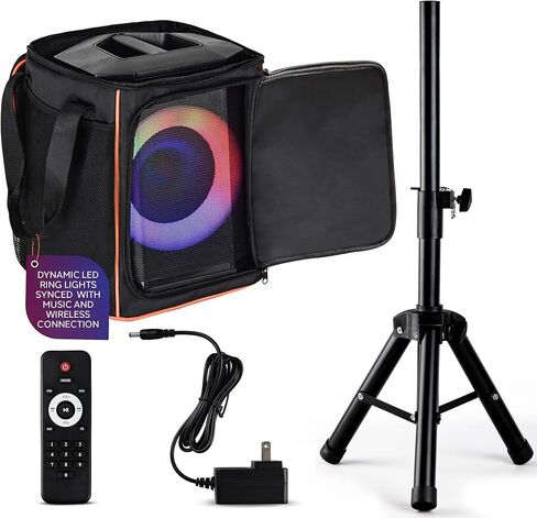 Pyle Portable Bluetooth Speaker with 8" Inch Woofer, TWS Function, Mic Input, USB/Micro SD/FM Radio, Colorful Ring Lights, 120W Rechargeable Battery, Tripod Stand, Hi-Fi Sound, Indoor/Outdoor Use in Saudi Arabia