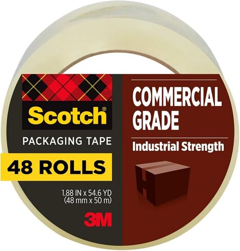 شريط تغليف Scotch Commercial Grade Shipping Pack، 1. 8 بوصة × 54. 6 بوصة، بكرة واحدة، شفافة (3750) in Kuwait