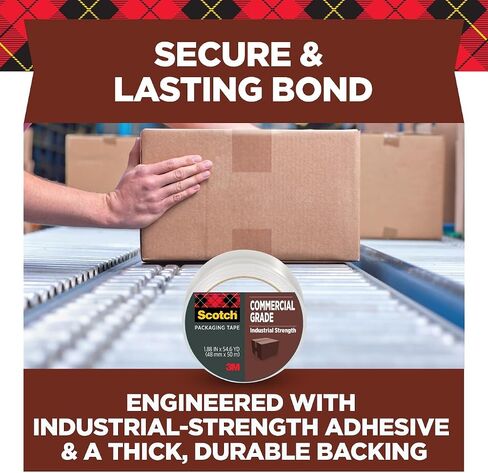 شريط تغليف Scotch Commercial Grade Shipping Pack، 1. 8 بوصة × 54. 6 بوصة، بكرة واحدة، شفافة (3750) in Kuwait