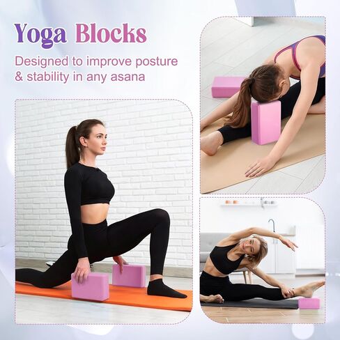 5 Pcs Yoga Blocks Knee Pads Yoga Strap Set Soft Premium Foam Blocks Accessories for Pilates Meditation General Fitness Stability, Kneeling, Balance, Deepen Stretches and Toning in Saudi Arabia