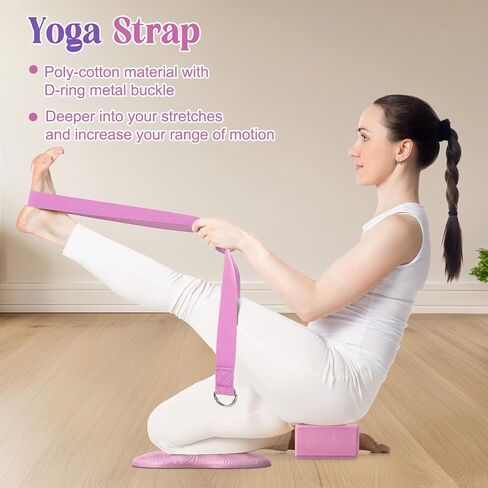 5 Pcs Yoga Blocks Knee Pads Yoga Strap Set Soft Premium Foam Blocks Accessories for Pilates Meditation General Fitness Stability, Kneeling, Balance, Deepen Stretches and Toning in Saudi Arabia