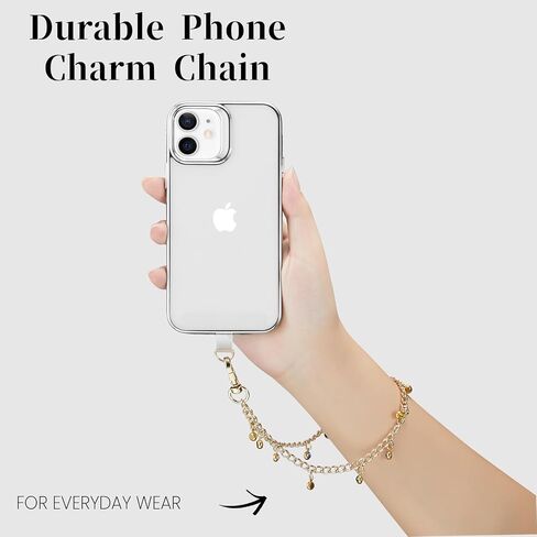Phone Charm with Gold Metal Chain Detachable iPhone Lanyard Hand Wrist Smartphone Strap Finger Grip Strap with 3 Patches Tether CellPhone Stand Holder Universal for iPhone 16 Pro Max 15 14 13 Charms in Kuwait