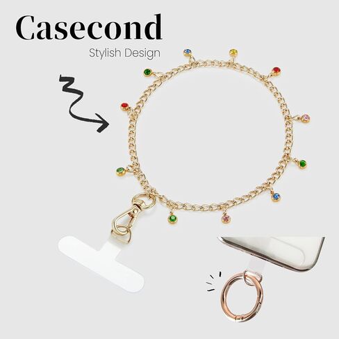 Phone Charm with Gold Metal Chain Detachable iPhone Lanyard Hand Wrist Smartphone Strap Finger Grip Strap with 3 Patches Tether CellPhone Stand Holder Universal for iPhone 16 Pro Max 15 14 13 Charms in Kuwait