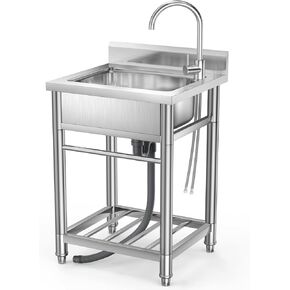 Kitchen Utility Sink Stainless Steel Commercial Restaurant Sinks Free Standing Single Bowl Workstation with Faucet Hose Drain Strainer Legs for Shop Farm Stable Hotel Laundry Room Backyard Outdoor in Saudi Arabia