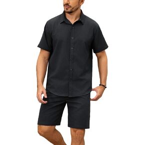 Mens 2 Piece Outfits Summer Fashion Short Sleeve Shirt and Shorts Casual Beach Set Outfits in Saudi Arabia