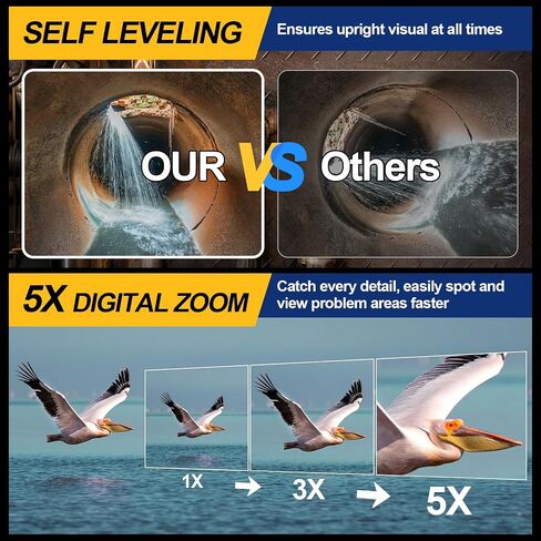 Anysun Sewer Camera Self Leveling with 512Hz Sonde, 7MM Thick Pushrod, Length Mark, 32GB Card, 9'' HD Monitor with DVR, 165Ft Sewer Scope Pipe Drain Inspection Camera IP68 Borescope w/Adjustable LEDs in Saudi Arabia