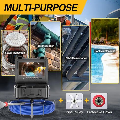 Anysun Sewer Camera Self Leveling with 512Hz Sonde, 7MM Thick Pushrod, Length Mark, 32GB Card, 9'' HD Monitor with DVR, 165Ft Sewer Scope Pipe Drain Inspection Camera IP68 Borescope w/Adjustable LEDs in Saudi Arabia