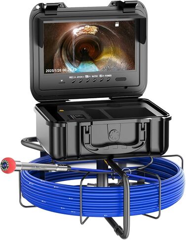Anysun Sewer Camera Self Leveling with 512Hz Sonde, 7MM Thick Pushrod, Length Mark, 32GB Card, 9'' HD Monitor with DVR, 165Ft Sewer Scope Pipe Drain Inspection Camera IP68 Borescope w/Adjustable LEDs in Saudi Arabia