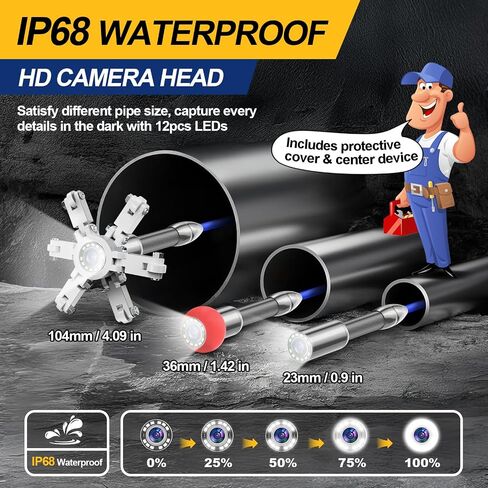 Anysun Sewer Camera Self Leveling with 512Hz Sonde, 7MM Thick Pushrod, Length Mark, 32GB Card, 9'' HD Monitor with DVR, 165Ft Sewer Scope Pipe Drain Inspection Camera IP68 Borescope w/Adjustable LEDs in Saudi Arabia