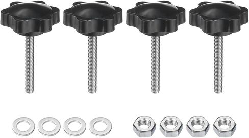 uxcell 4pcs Star Clamping Knobs with Nuts Washers, M8 x 20mm Metric 304 Stainless Steel Male Thread 38mm 6-Star Plastic Head, Threaded Stud Hand Knobs Handles Thumb Screws, Black in Saudi Arabia