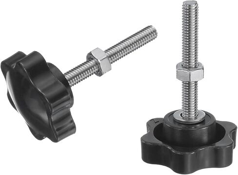 uxcell 4pcs Star Clamping Knobs with Nuts Washers, M8 x 20mm Metric 304 Stainless Steel Male Thread 38mm 6-Star Plastic Head, Threaded Stud Hand Knobs Handles Thumb Screws, Black in Saudi Arabia