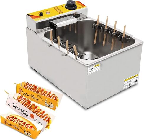12 L Commercial Corn Dog fryer Korean Corndogs Hot Dogs Maker Machine Waffle Stick Maker Mozzarella with 8 detachable hooks for Snack Stainless Steel in Saudi Arabia