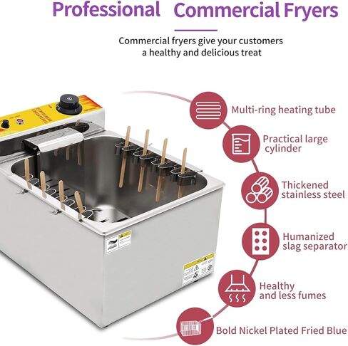 12 L Commercial Corn Dog fryer Korean Corndogs Hot Dogs Maker Machine Waffle Stick Maker Mozzarella with 8 detachable hooks for Snack Stainless Steel in Saudi Arabia