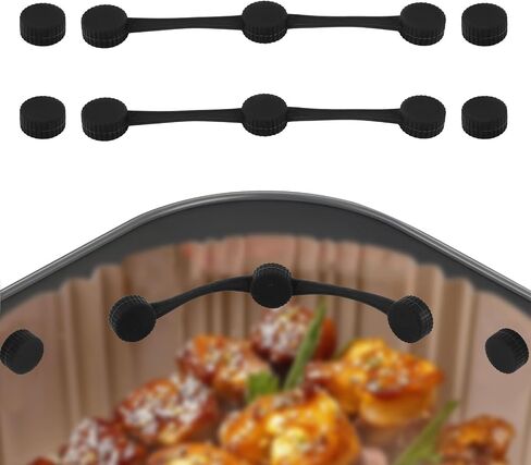 Air Fryer Magnets Set for Parchment Paper, Universal Compatibility Silicone 2pcs Strips 4pcs Buckles Air Fryer Accessories for Protecting Basket from Scratches Secure Paper Liner Fixing(Black) in Saudi Arabia