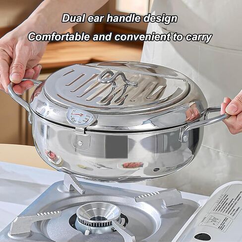 Deep Fryer Pot, 9.8"/3L Stainless Steel Japanese Tempura Frying Pot with Lid, Temperature Control, Oil Drip Drainer Rack for Fried Chicken, Shrimp, French Chips in Saudi Arabia