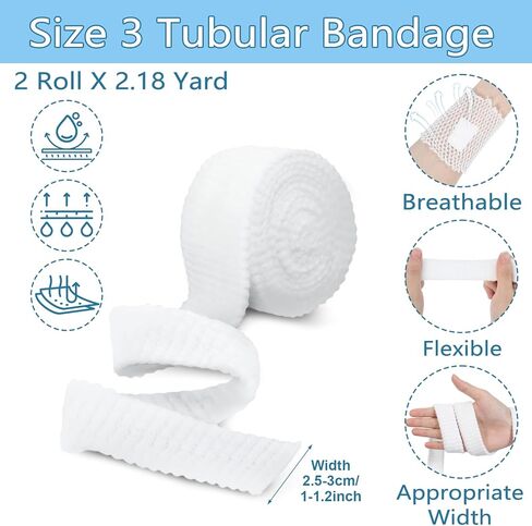 Grevosea 2 Roll 2m Stockinette Tubing for Arm, Elastic Tubular Bandage Net Wound Dressing Compression Bandage Wrap Tubular Gauze Sleeve Without The Use of Adhesive Tape (Size 3) in Saudi Arabia
