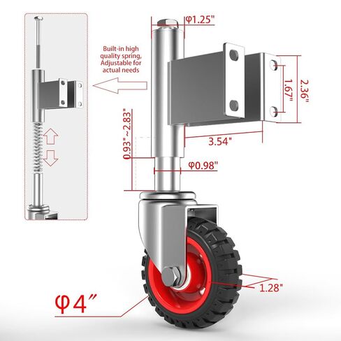 Spring Loaded Gate Casters 4" Rubber Tire Heavy Duty Gate Caster Wheels with Hardware for Wooden Gates, Metal Gates, Fence Gates, Swing Gates, 330 Lbs Load Capacity in Kuwait