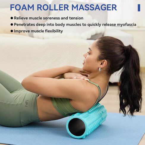 5 in 1 Foam Roller Set - Back Roller Foam, Massage Roller Stick, Massage Ball, Resistance Band for Physical Therapy & Deep Tissue Muscle Massage (Green) in Saudi Arabia