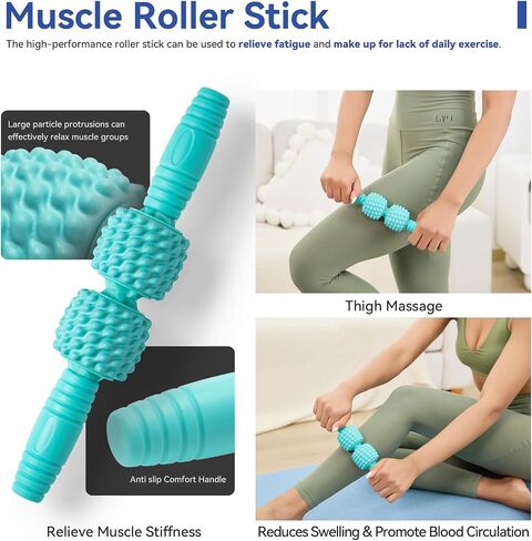 5 in 1 Foam Roller Set - Back Roller Foam, Massage Roller Stick, Massage Ball, Resistance Band for Physical Therapy & Deep Tissue Muscle Massage (Green) in Saudi Arabia