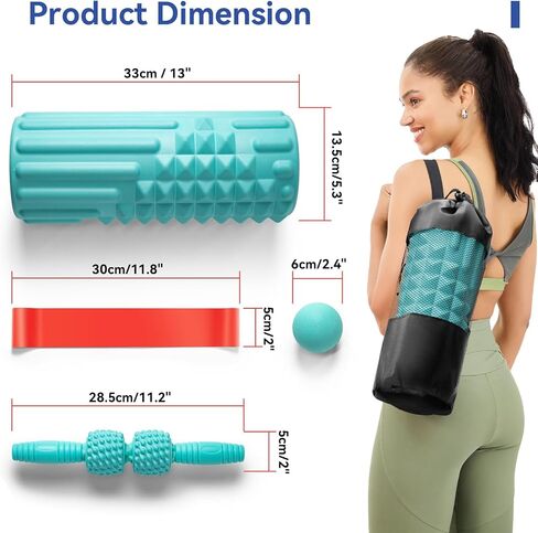 5 in 1 Foam Roller Set - Back Roller Foam, Massage Roller Stick, Massage Ball, Resistance Band for Physical Therapy & Deep Tissue Muscle Massage (Green) in Saudi Arabia