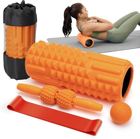 5 in 1 Foam Roller Set - Back Roller Foam, Massage Roller Stick, Massage Ball, Resistance Band for Physical Therapy & Deep Tissue Muscle Massage (Green) in Saudi Arabia