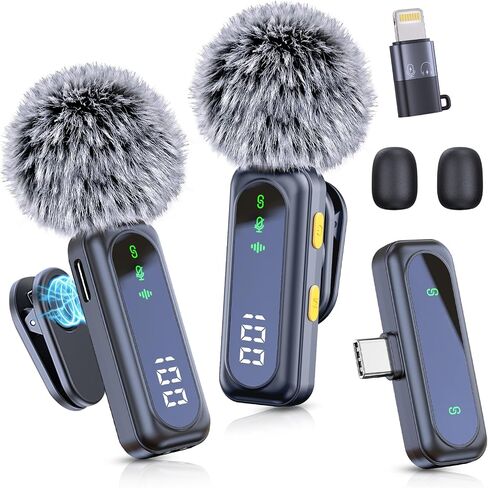 Wireless Mini Microphone for iPhone 15/16, iPad, Android, Wireless Lavalier Microphone with Noise Reduction, Portable USB C Lapel Mic for Video Recording, Vlog, Tiktok, YouTube in Saudi Arabia