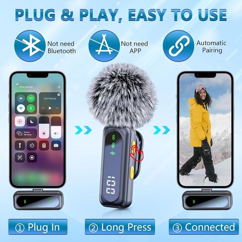 Wireless Mini Microphone for iPhone 15/16, iPad, Android, Wireless Lavalier Microphone with Noise Reduction, Portable USB C Lapel Mic for Video Recording, Vlog, Tiktok, YouTube in Saudi Arabia