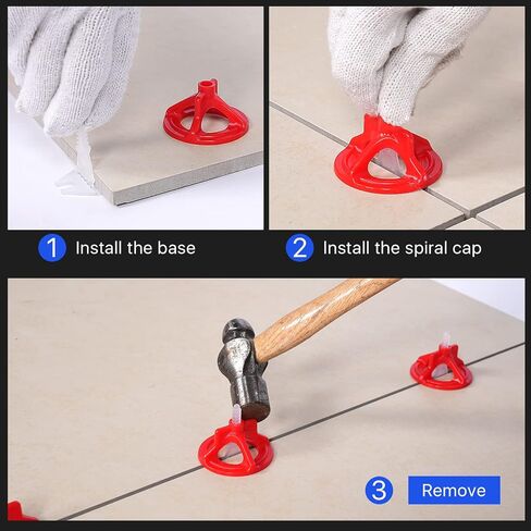 Pro-Brade 1/8 "طقم نظام تسوية البلاط المهني 300 قاعدة+100 قبعات للتحكم في الفجوة الدقيقة والدقة | تثبيت DIY بدون مجهود (300 قاعدة+100 كبسولة ، 1/8) in Kuwait