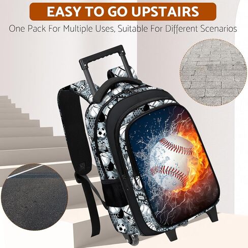 Baseball Rolling Backpack for Boys - 3PCS Boys Rolling Backpack with Lunch Box Set for Kids Children Teens Elementary Middle School,Sport Roller Bookbag with Wheels for Age 6-18 in Saudi Arabia