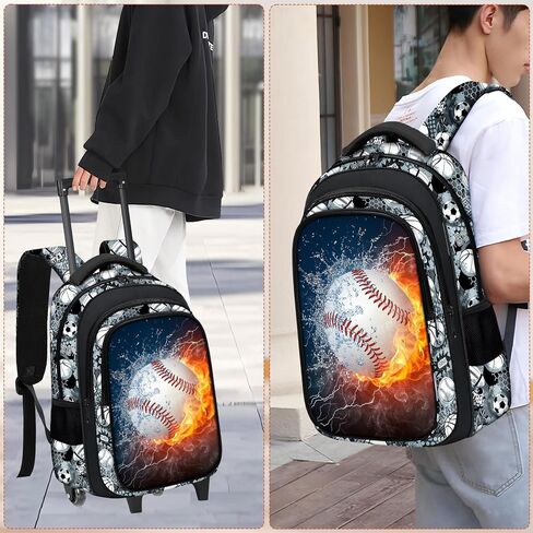 Baseball Rolling Backpack for Boys - 3PCS Boys Rolling Backpack with Lunch Box Set for Kids Children Teens Elementary Middle School,Sport Roller Bookbag with Wheels for Age 6-18 in Saudi Arabia