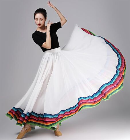 Women's Lyrical Dance Skirt - Chiffon Swing Long Skirt for Mexican & Flamenco Dance in Kuwait