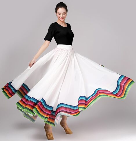 Women's Lyrical Dance Skirt - Chiffon Swing Long Skirt for Mexican & Flamenco Dance in Kuwait