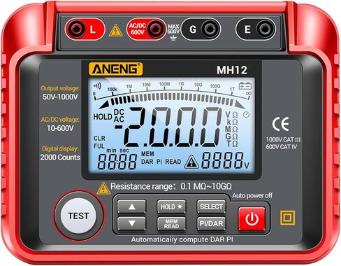 HD Display Digital Megohmmeter Insulation Series Digital Tester Electrical High Resistance Meter Insulation Resistance Tester Insulation Meter Digital Megohmmeter High Precision ANENG MH12 in Saudi Arabia