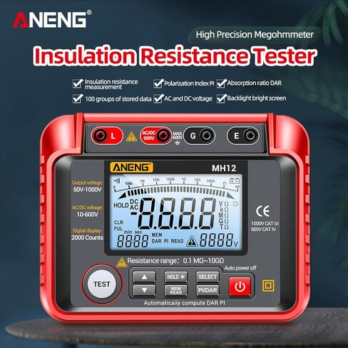 HD Display Digital Megohmmeter Insulation Series Digital Tester Electrical High Resistance Meter Insulation Resistance Tester Insulation Meter Digital Megohmmeter High Precision ANENG MH12 in Saudi Arabia