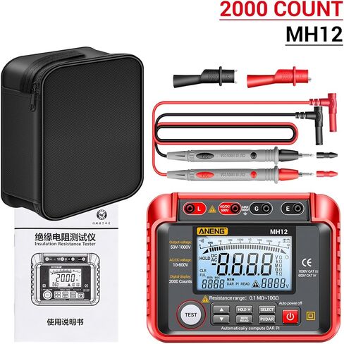 HD Display Digital Megohmmeter Insulation Series Digital Tester Electrical High Resistance Meter Insulation Resistance Tester Insulation Meter Digital Megohmmeter High Precision ANENG MH12 in Saudi Arabia