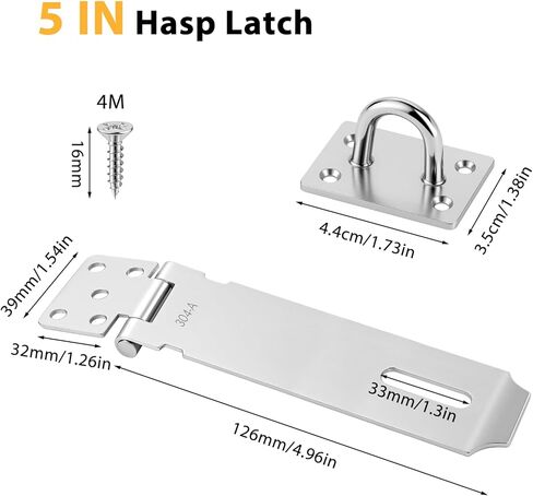 2 PCS Door Locks Hasp Latch ، قفل سلامة السلامة من الفولاذ المقاوم للصدأ 5 بوصات ، قفل مفصلات كثيفة إضافية مع مسامير ، لمشاهدة البوابة ، خزانة ، خزانة ، سقيفة (5 بوصات) in Kuwait