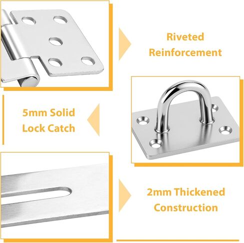 2 PCS Door Locks Hasp Latch ، قفل سلامة السلامة من الفولاذ المقاوم للصدأ 5 بوصات ، قفل مفصلات كثيفة إضافية مع مسامير ، لمشاهدة البوابة ، خزانة ، خزانة ، سقيفة (5 بوصات) in Kuwait