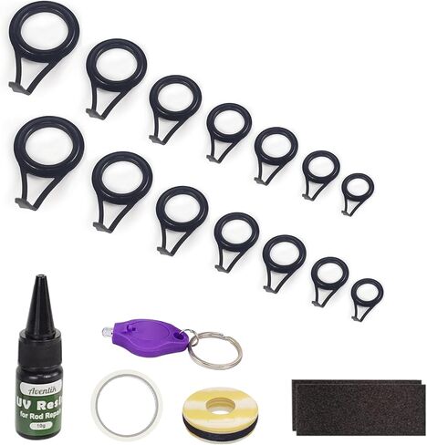 Aventik Fishing Rod Repair Kit Eyelets Replacement for Spinning Rod | Complete with Rod Building Supplies, 7 Sizes 35pcs Stainless Guides, Glue, Rod Guides Replacement Kit in Kuwait