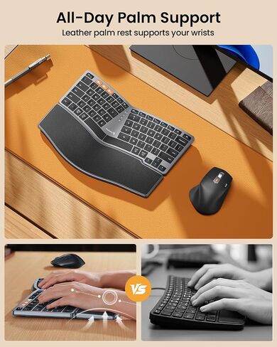 ProtoArc Bluetooth Ergonomic Keyboard Mouse, EKM04 Mini Compact Wireless Ergo Keyboard Mouse Combo, Split Design, Wrist Rest, Multi-Device, Rechargeable, for Windows/Mac - Black in Saudi Arabia