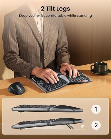 ProtoArc Bluetooth Ergonomic Keyboard Mouse, EKM04 Mini Compact Wireless Ergo Keyboard Mouse Combo, Split Design, Wrist Rest, Multi-Device, Rechargeable, for Windows/Mac - Black in Saudi Arabia