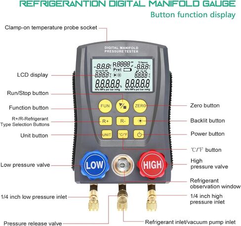HUIOP DY517,Pressure Gauge Refrigeration Digital Vacuum Pressure Manifold Tester Meter HVAC Temperature Tester Digital Manifold Gauge Meter HVAC Vacuum Pressure in Saudi Arabia